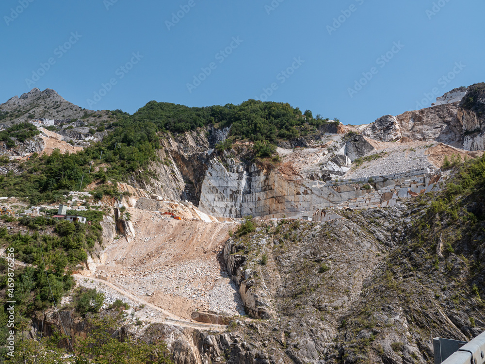 View of the Carrara Marble Quarries with Excavation Equipment ready for Work