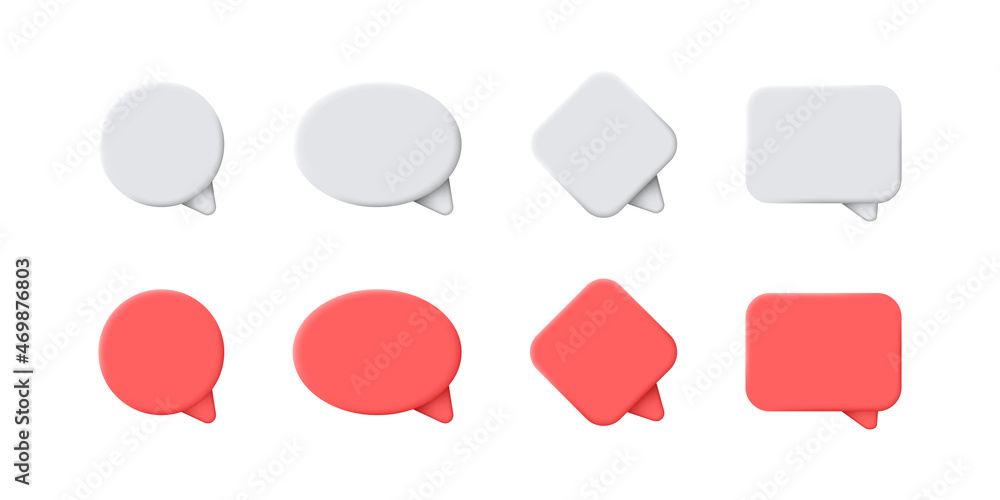 Speech bubble 3d round shapes set. Text dialog cloud empty shape illustration colection. Speech bubble 3d round shapes set. Text dialog cloud empty shape illustration colection.