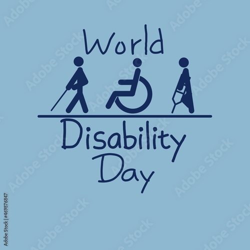 world disability day text typography vector with disability sign in blue background.