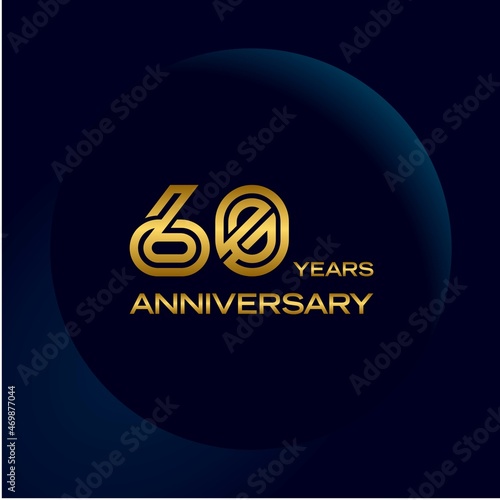 60th anniversary logo with gold color text on dark blue background. vector - template - illustration