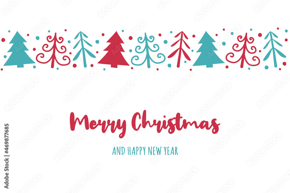 Christmas greeting card with hand drawn trees. Vector Christmas greeting card with hand drawn trees. Vector