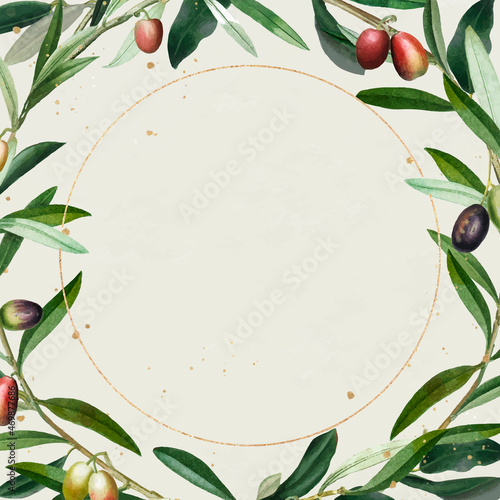 Olive wreath with a gold frame design element vector