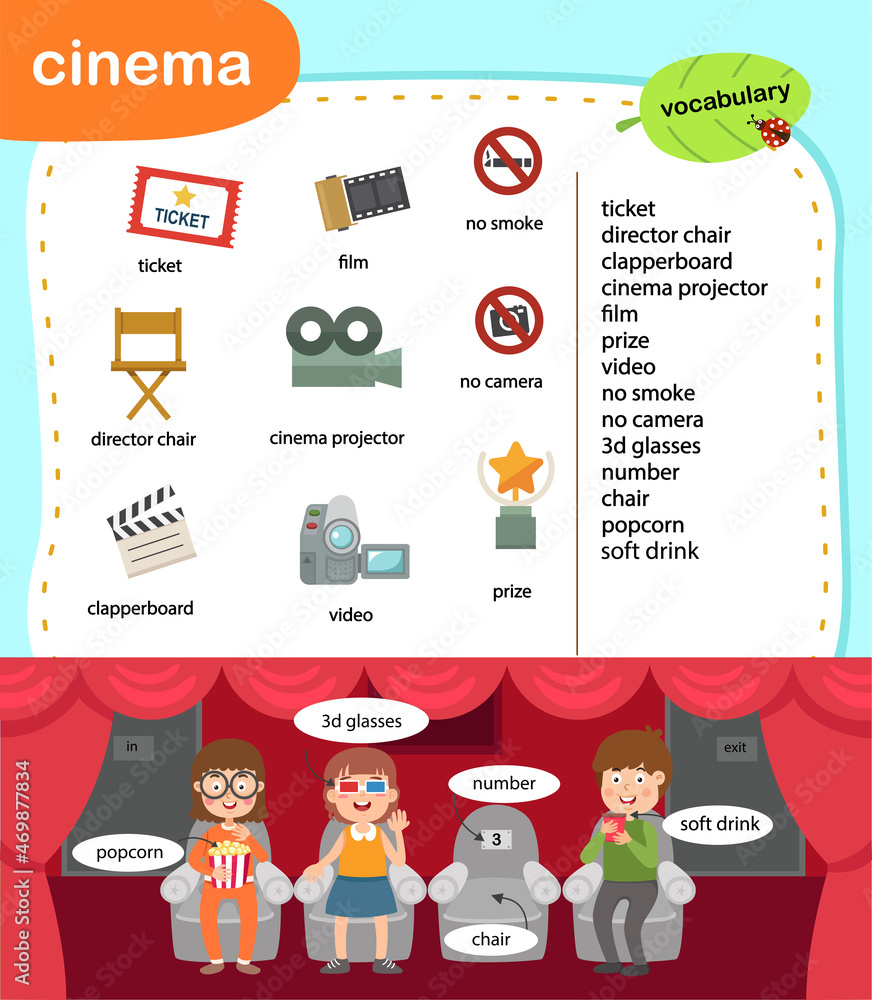 Obraz premium education vocabulary cinema vector illustration