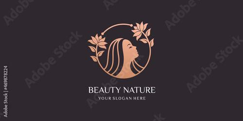 women natural Beauty abstract  i logo with line art style flower logo .spa therapy logo concept. Premium Vector