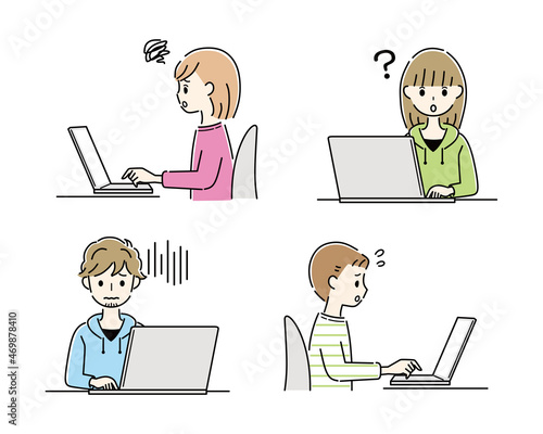 PC　女性　男性　セット　トラブル