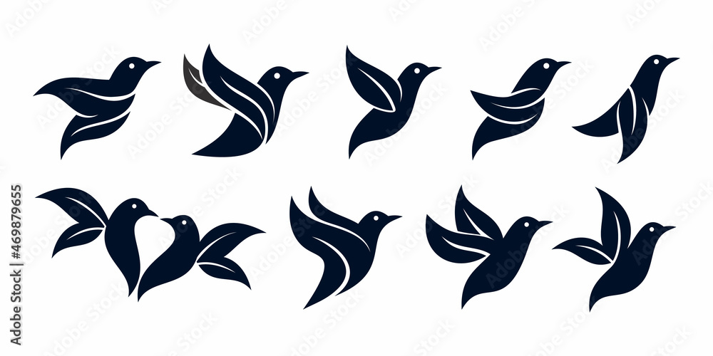Naklejka premium set of Leaves bird or nature bird logo design Premium Vector