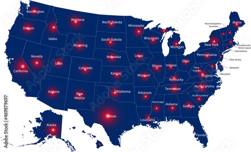 USA map vector. USA flag colors photo