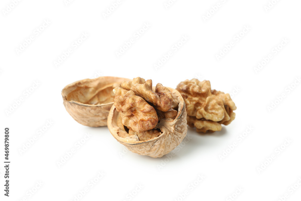 Walnuts isolated on white background, close up