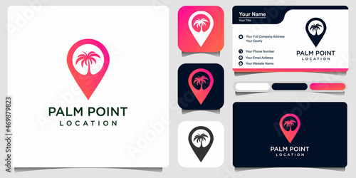 palm tree map, with combination palm tree and location pin logo. tropical island pointer logo.