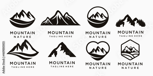 Set of adventure logo with mountain icon Premium Vector