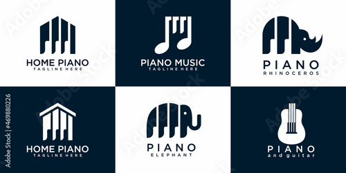 set of collection piano logo design templates premium vector
