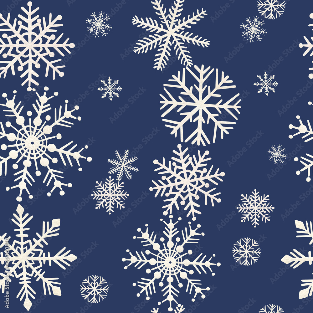 Watercolor christmas seamless pattern of white snowflakes
