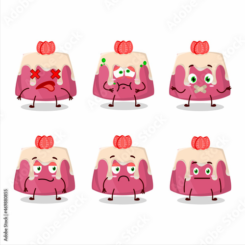 Strawberry pudding cake cartoon character with nope expression
