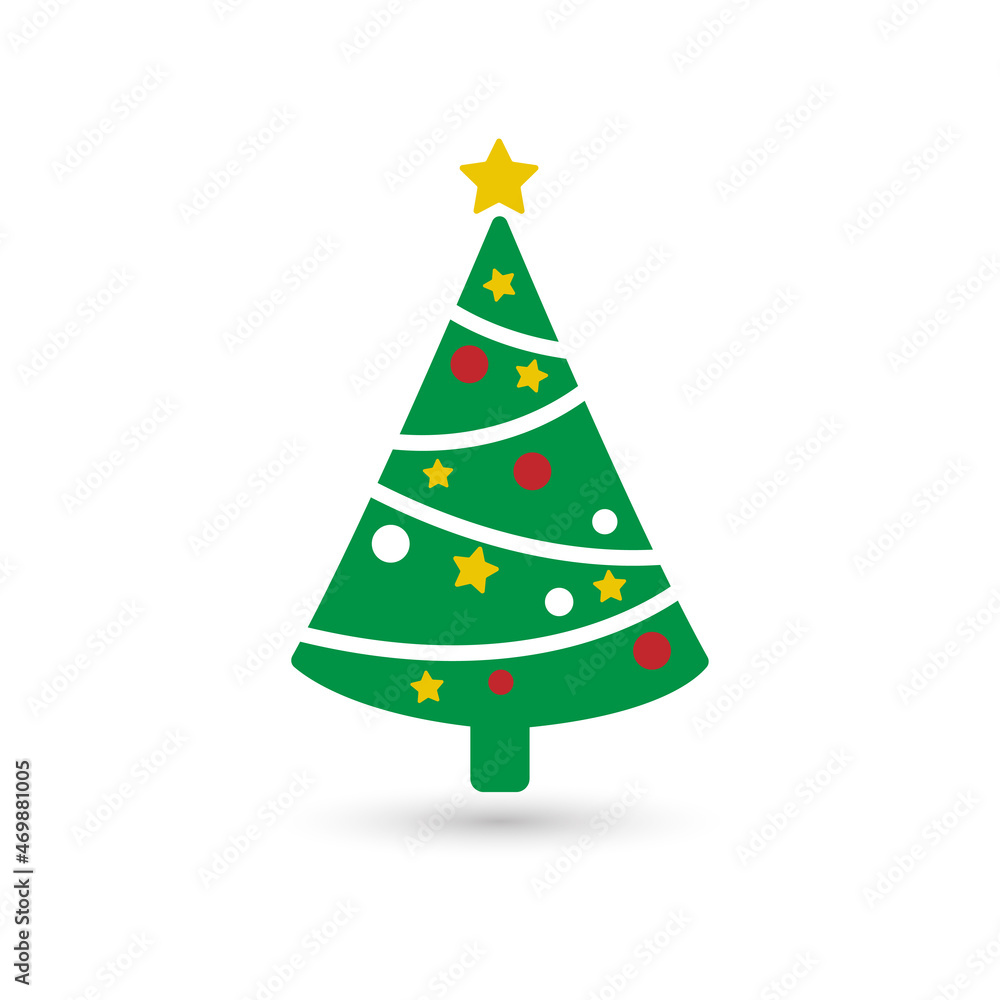 Christmas tree xmas pine with star and decoration string light icon vector isolated on white background Christmas tree xmas pine with star and decoration string light icon vector isolated on white background