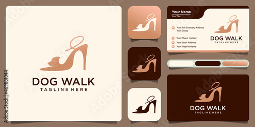 dog walk logo, combination High Heels and dog . simple design concept