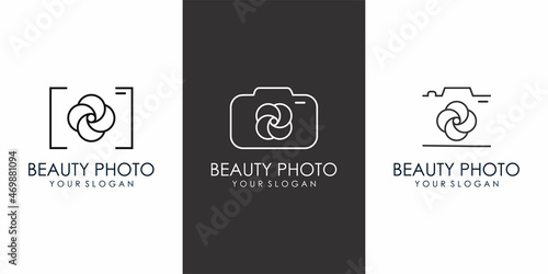 Camera flower icon set logo design . Photography symbol modern, and simple . Vector Illustration