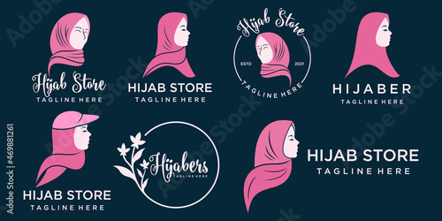 muslimah logo for hijab or scarf fashion product with gold colour. logo design template