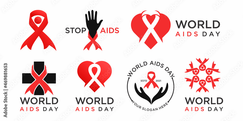AIDS logo design vector icons set. Stop signs set. Red ribbons. World day 1 December. AIDS logo design vector icons set. Stop signs set. Red ribbons. World day 1 December.