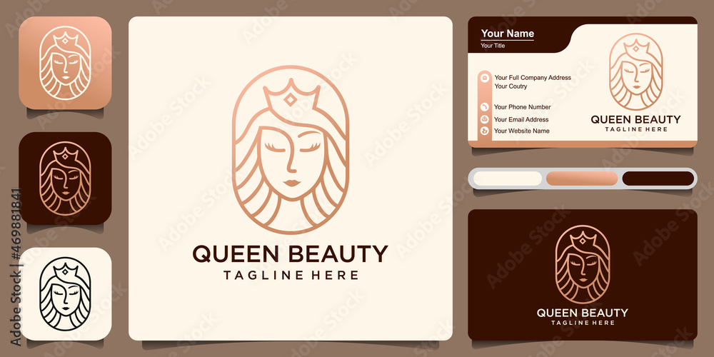 Fototapeta premium queen beauty combination women and crown with business card . logo design template