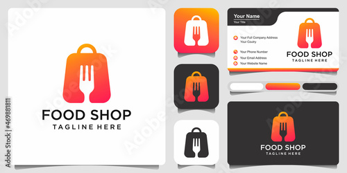 food shop with business card, logo design vector