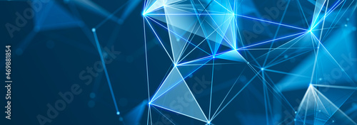 Abstract 3D illustration with connected dots and lines. Wireframe polygonal element. Science and technology. 3d.