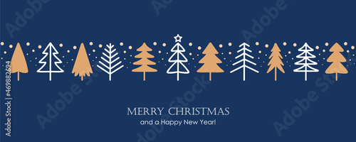 blue christmas greeting card with abstract fir tree decoration
