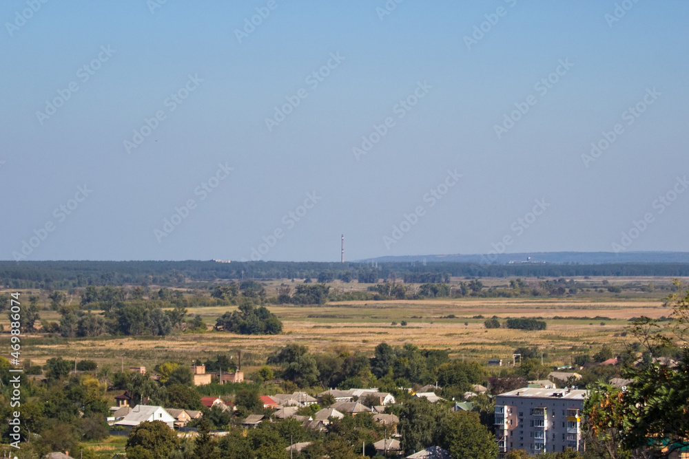 Top view from the Castle hill in Chyhyryn city, Cherkasy region. Soft selective focus Top view from the Castle hill in Chyhyryn city, Cherkasy region. Soft selective focus