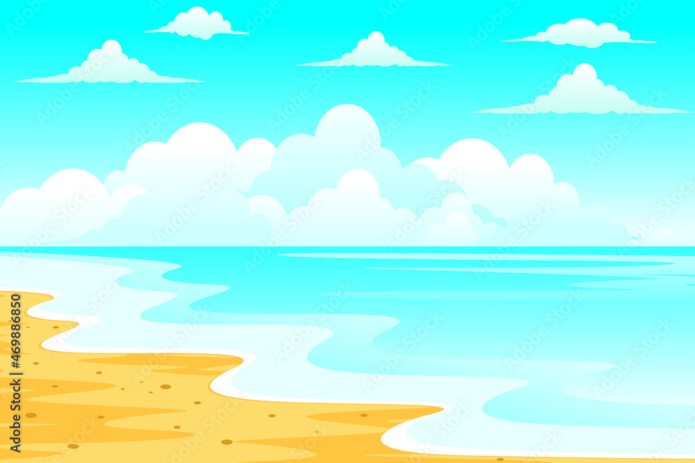 Beautiful landscape. Beautiful beach scene with charming cloudy clouds vector illustration
