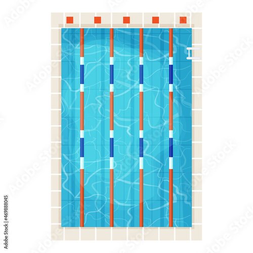 Olympic swimming pool top view with clean with blue water in cartoon style isolated on white background. vector illustration