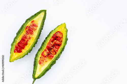 Bitter gourd on white background.