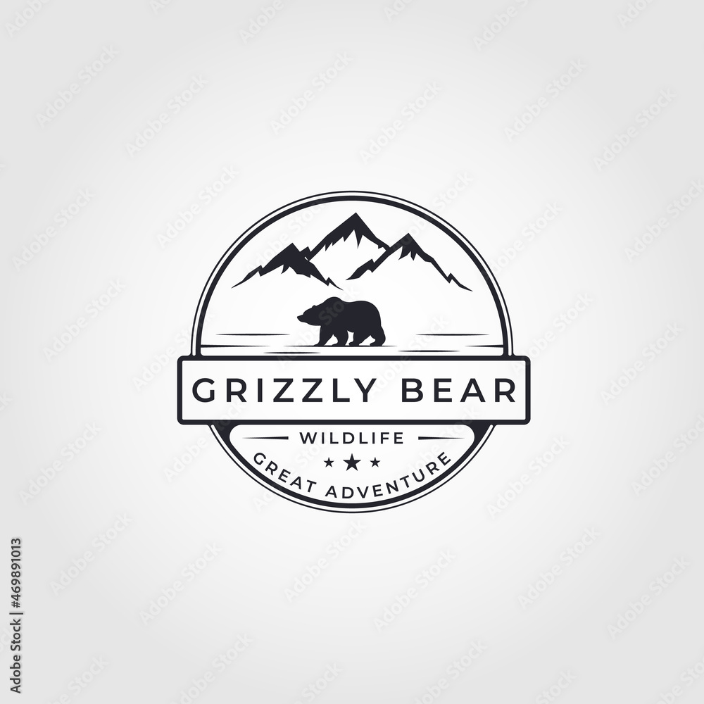 grizzly bear badge logo vector illustration design. vintage bear symbol - obrazy, fototapety, plakaty 