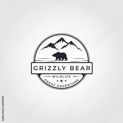 grizzly bear badge logo vector illustration design. vintage bear symbol