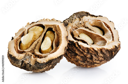 Black walnuts isolated on white background. With clipping path.