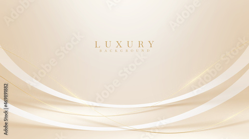 Gold curve line on pastel cream color with glitter light effects elements, 3d style luxury background.