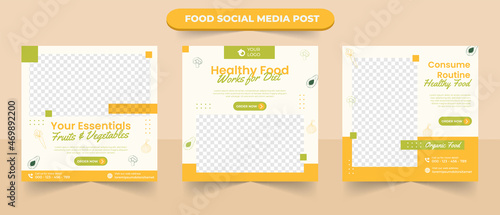 Set of healthy food menu for social media post square usable for web ads poster flyer banner template