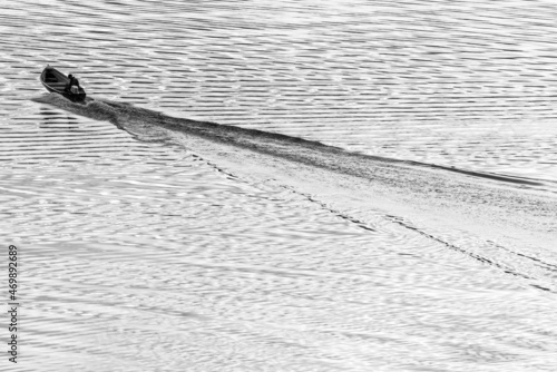 Man in motorboat on lake photo