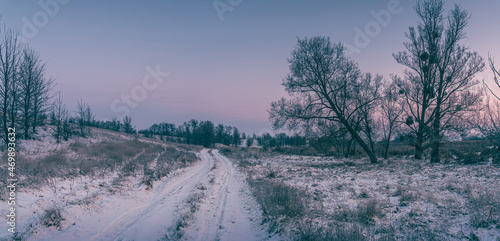 Winter morning among fields