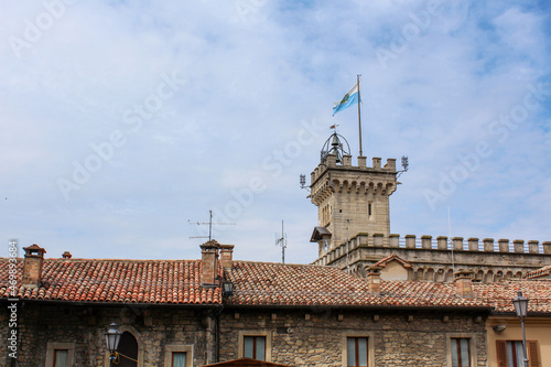 San Marino flag on the old tower