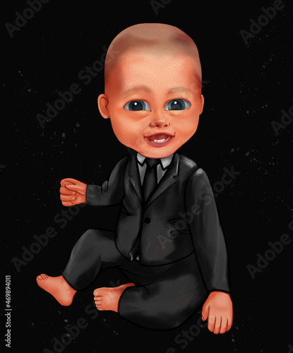 cheerful white kid in a business suit. cartoon baby boy with big eyes.baby boy boss