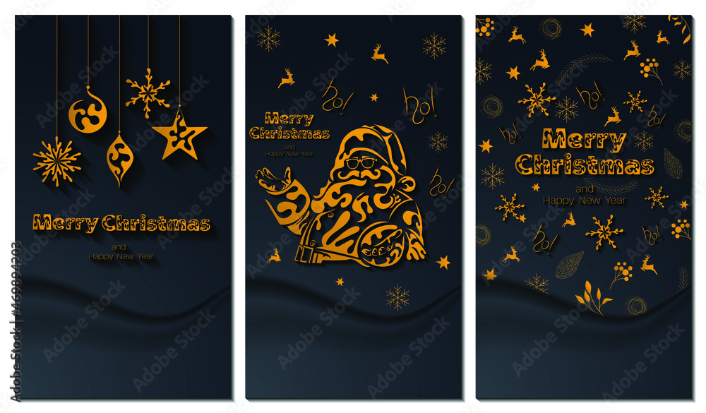 Set of vertical Merry Christmas and Happy New Year banners. Vector illustration concept for background, greeting card, website and mobile banner, invitation, social media, social media ad, screensaver