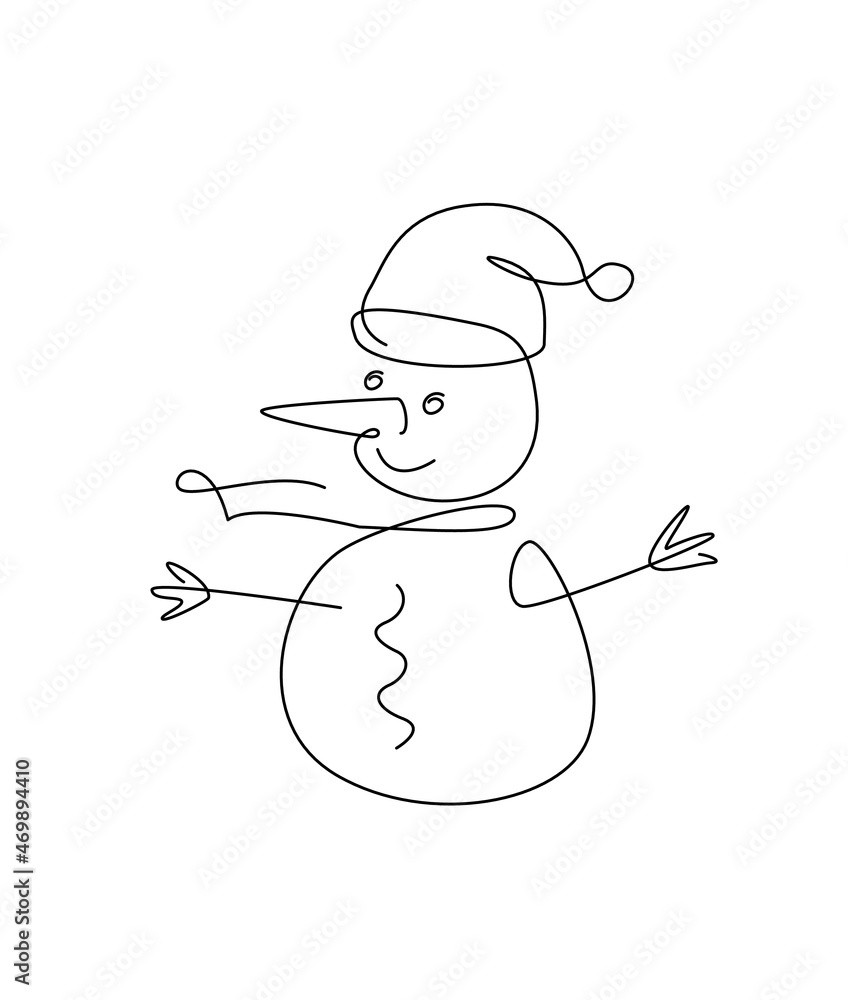 Snowman. One line, line art, outline. Snowman. One line, line art, outline.