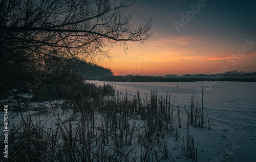 Winter sunrise on river