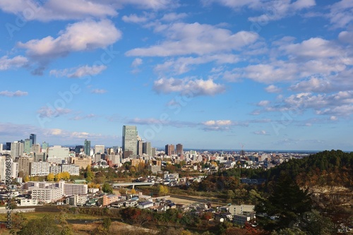 Sendai City  Miyagi Prefecture Japan  November 2021. Photographed the city of Sendai from Aoba Castle.