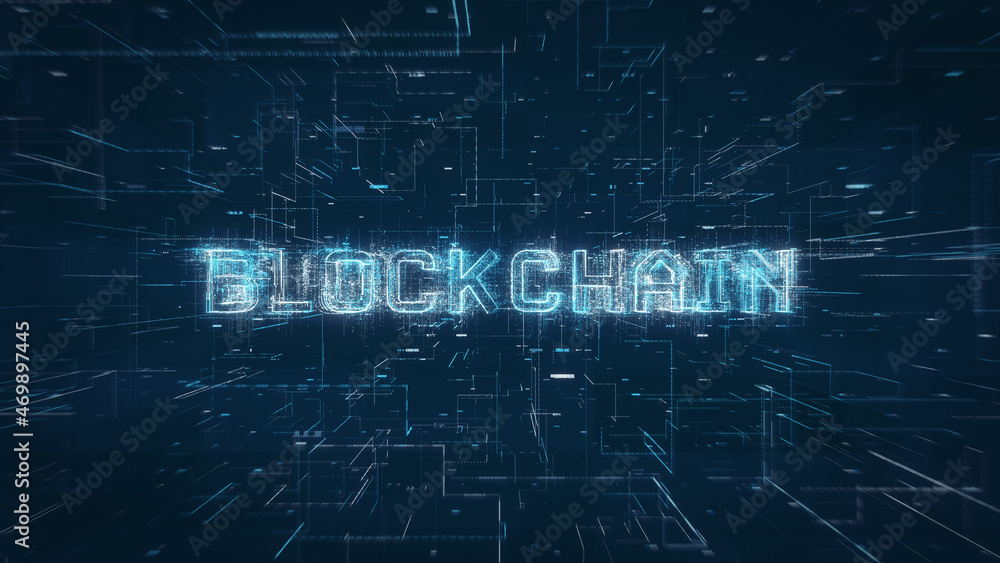 Blockchain title key word on a binary code digital network background Blockchain title key word on a binary code digital network background