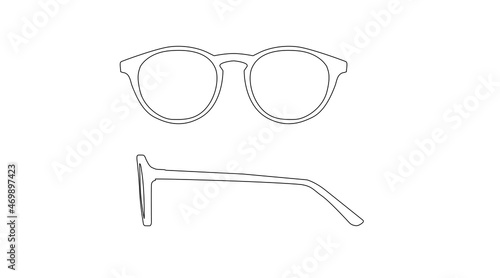 Vector isolated Illustration of a Glasses Frame. Black glasses Frame Front and Side View