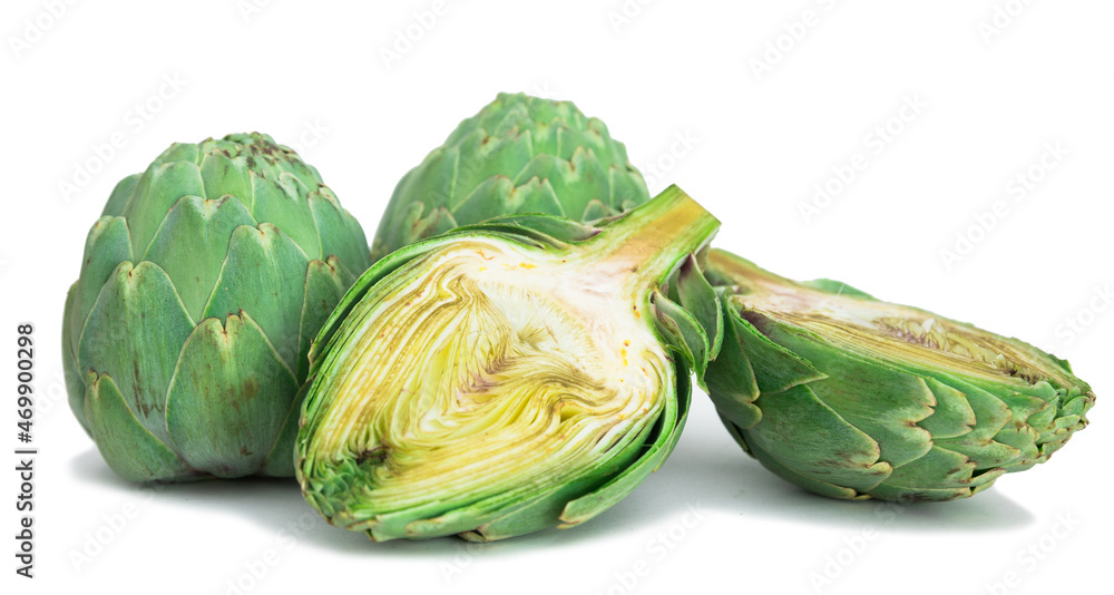 Obraz premium green artichokes on white background