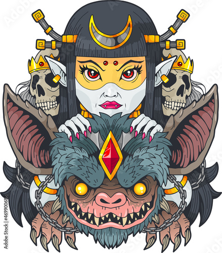 mythological vampire princess, fantasy illustration, design