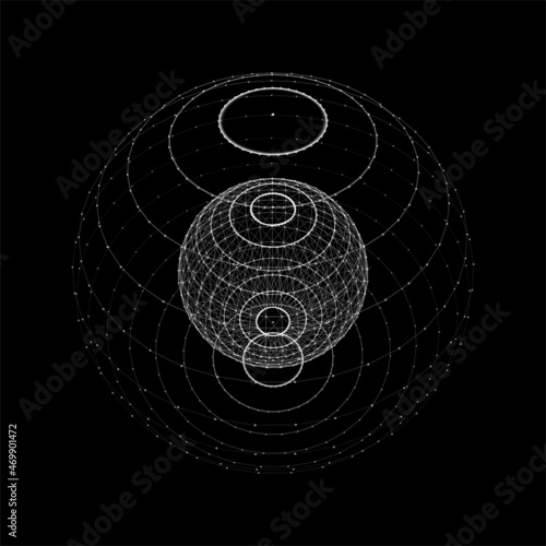 Vector futuristic sphere of particles and lines. Network connection big data. Abstract technology background.