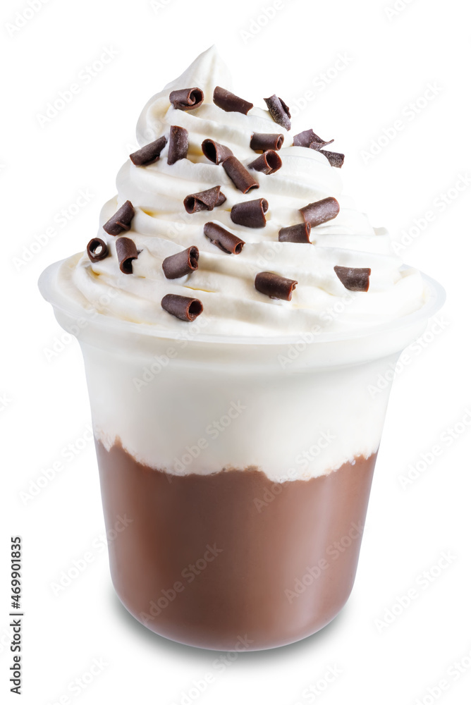 Chocolate cocktail or dessert with whipped cream on a white isolated background Chocolate cocktail or dessert with whipped cream on a white isolated background