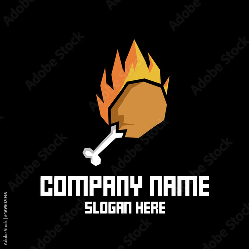 Burning chicken thigh logo with a simple low poly style, this simple and futuristic logo is suitable for restaurants that serve chicken dishes as the main choice